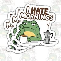 (3 Pcs) I Hate Mornings Sticker – Funny Grumpy Frog Coffee Vinyl Decal Waterproof for Laptop, 