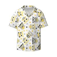 Animal Cartoon Owls Cute Print Men's Lightweight Stylish Classic Cuban Collar Style Short Sleev