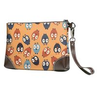 Small Clutch Purses for Women - Abstract Owl Cute Leather Wristlet Wallets for Women with Wrist Stra