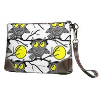 Small Clutch Purses for Women - Moon Owl - White Leather Wristlet Wallets for Women with Wrist Strap