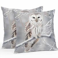 DecorLovee Winter Owl Waterproof Outdoor Pillow Covers, Decorative Pillow Cases, Country Birds Anima