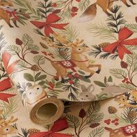 RUSPEPA Kraft Christmas Wrapping Paper Roll, Mini Roll, Woodland Animal Design with Fox, Reindeer, O