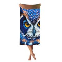 LONGZEHAO Peach Skin Velvet Quick Dry Lightweight Blue Owl 1 Print Beach Towel for Beach,Bath,Pool,G