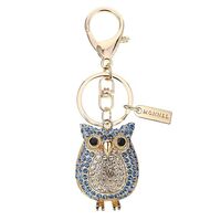 MONNEL Women's Zinc Alloy Metal Big Crstal Owl 3D Charm Pendant Lobster Clasp Key Ring Keychain
