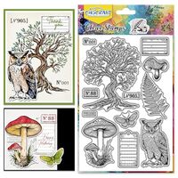 CHGCRAFT Tags Tree Owl Pattern Clear Stamps Mushrooms Transparent Embossing Silicone Stamp Seal for