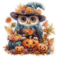 AEEKDOOK Wooden Puzzles for Adults - 200 Pieces Halloween Owl Puzzle - Unique Animal Shapes Wooden J