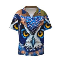 Blue Owl 1 Print Stylish Cuban Collar Refresh Short Sleeve Shirt Casual Everyday Wear Travel Parties