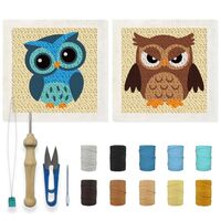 ORIGACH 2 Set Embroidery Punch Needle Kit with Frame, Owl Needle Punching Kit with Patterns, Threads