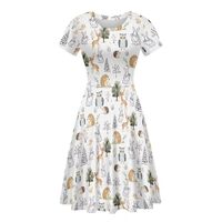 Beauty Collector Deer Owl Hedgehog Rabbit Women Cute Dresses Crewneck Short Sleeve A-Line Midi Dress