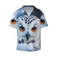 Snowy Owl Eyes Print Stylish Cuban Collar Refresh Short Sleeve Shirt Casual Everyday Wear Travel Par