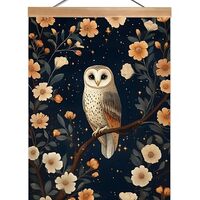 Retro Owl Poster,Framed Wall Art for Living Room,William Morris Style Animal Print,Vintage Home Deco