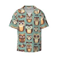 Animal Cartoon Owls Cute Print Stylish Cuban Collar Refresh Short Sleeve Shirt Casual Everyday Wear 