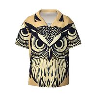 Cute Owl Print Stylish Cuban Collar Refresh Short Sleeve Shirt Casual Everyday Wear Travel Parties B