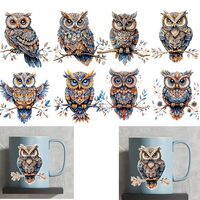 8pcs Bohemian Owl Branch Leaf UV DTF Cup Wraps Transfer Waterproof Sticker for Glass Cups Furniture 