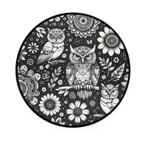 FLildon Gray Owls and Flowers Round Rug Non-Slip 3ft Area Rugs Low Pile Circle Carpet for Bedroom Li