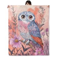 onlcuk Pastel Floral Owl Blanket, Cozy Flannel Cute Pretty Owls Throw Blanket, Soft Fuzzy Blankets f