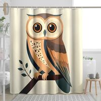 Funny Cute Minimalist Owl Shower Curtain, Modern Country Farmhouse Shower Curtains for Bathroom, Bir