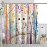 Watercolor Leaf Owl Shower Curtain, Forest Tree Branch Country Shower Curtains for Bathroom, Bird Ba