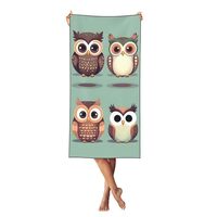 LONGZEHAO Peach Skin Velvet Quick Dry Lightweight Cartoon Owls Cute Print Beach Towel for Beach,Bath