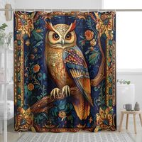 Novelty Plant Owl Shower Curtain, Vintage Leaf Rustic Farmhouse Shower Curtains for Bathroom, Bird B