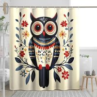 Vintage Tribal Owl Shower Curtain, Bohemian Southwestern Floral Shower Curtains for Bathroom, Bird B