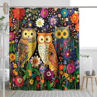 Flower Plant Owl Shower Curtain, Vintage Aesthetic Floral Shower Curtains for Bathroom, Bird Bath Pa
