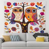 Vintage Tribal Owl Tapestry Wall Hanging, Colorful Bohemian Floral Tree Tapestry for Bedroom Men Wom
