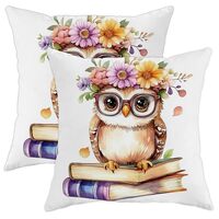 Funny Glasses Owl Pillow Covers 20x20 Set of 2, Comfy Watercolor Floral Book Printing Velvet Pillow 