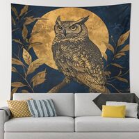 Vintage Leaf Owl Tapestry Wall Hanging, Luxury Tree Branch Moons Night Tapestry for Bedroom Men Wome