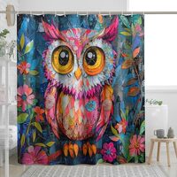 Novelty Plant Owl Shower Curtain, Vintage Aesthetic Floral Shower Curtains for Bathroom, Bird Bath P