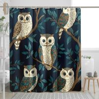 DESIHOM Cute Vintage Owl Shower Curtain Set 72" W x 78" L, Forest Leaf Tree Branch Bathroo