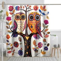 DESIHOM Vintage Tribal Owl Shower Curtain Set, Colorful Bohemian Floral Tree Shower Curtain, Bird Ba