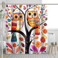 DESIHOM Vintage Tribal Owl Shower Curtain Set 72 Inch, Colorful Bohemian Floral Tree Bathroom Decor,
