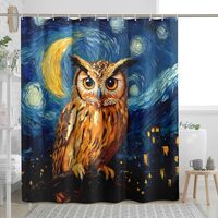DESIHOM Tree Branch Owl Shower Curtain Set, Abstract Stars Night Art Shower Curtain, Bird Bathroom A