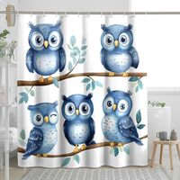 DESIHOM Cartoon Cute Owl Shower Curtain Set, Watercolor Funny Kid Shower Curtain, Bird Bathroom Acce
