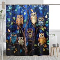 DESIHOM Funny Cute Rustic Owl Shower Curtain Set 72 Inch, Vintage Tree Branch Leaf Bathroom Decor, B