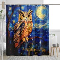 DESIHOM Tree Branch Owl Shower Curtain Set 72 Inch, Abstract Stars Night Art Bathroom Decor, Bird Pr