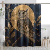 DESIHOM Vintage Leaf Owl Shower Curtain Set, Luxury Tree Branch Moons Night Shower Curtain, Bird Bat