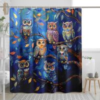 DESIHOM Funny Cute Rustic Owl Shower Curtain Set, Vintage Tree Branch Leaf Shower Curtain, Bird Bath
