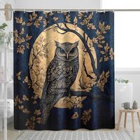 DESIHOM Vintage Leaf Owl Shower Curtain Set 72 Inch, Luxury Tree Branch Moons Night Bathroom Decor, 