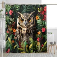 DESIHOM Cute Flower Owl Shower Curtain Set, Vintage Leaf Floral Plant Shower Curtain, Bird Bathroom 