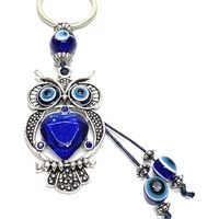 Lucky Owl and Evil Eye Keychain W/Hanging Evil Eye Tassel A