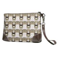 Small Clutch Purses for Women - Owl Pattern Print Leather Wristlet Wallets for Women with Wrist Stra