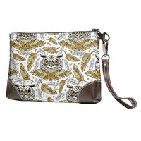Small Clutch Purses for Women - Feathered Owl Print Leather Wristlet Wallets for Women with Wrist St