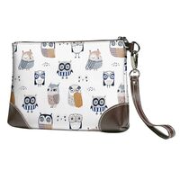 Small Clutch Purses for Women - Quirky Doodle Owl White Leather Wristlet Wallets for Women with Wris
