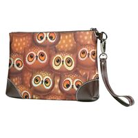 Small Clutch Purses for Women - Brown Owl Leather Wristlet Wallets for Women with Wrist Strap