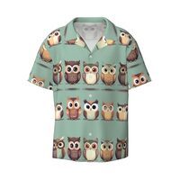 Cartoon Owls Cute Print Stylish Cuban Collar Refresh Short Sleeve Shirt Casual Everyday Wear Travel 