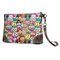 Small Clutch Purses for Women - Cute Cartoon Owls Leather Wristlet Wallets for Women with Wrist Stra