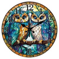 CHGCRAFT Colored Painted Owl Wall Clock Non-Ticking Clock 12 Inch Round Decorative Clocks Printed Wa