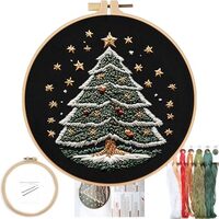 FONNUY Christmas Embroidery Kit for Beginners, Cross Stitch Set Winter Snow House Scene Pine Owl Pat